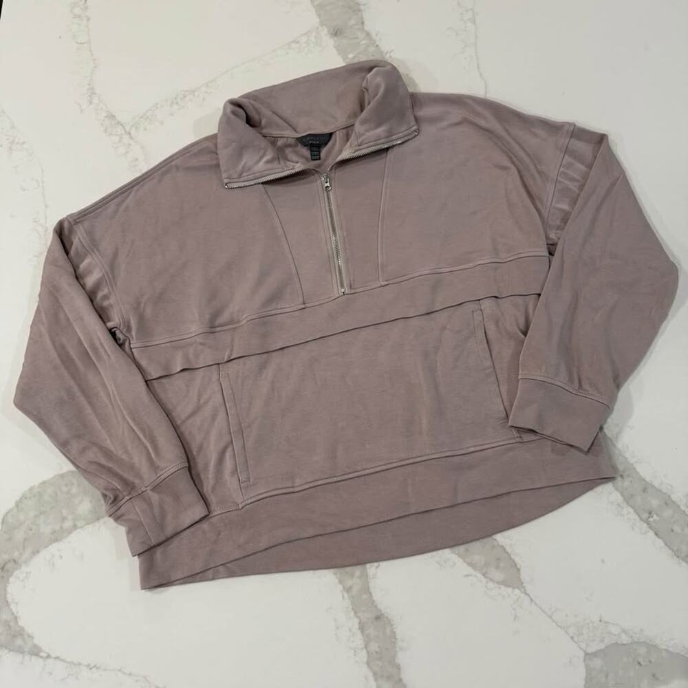 Danskin Scuba Half Zip Athletic Pullover Sweater Women's Medium Taupe Athleisure